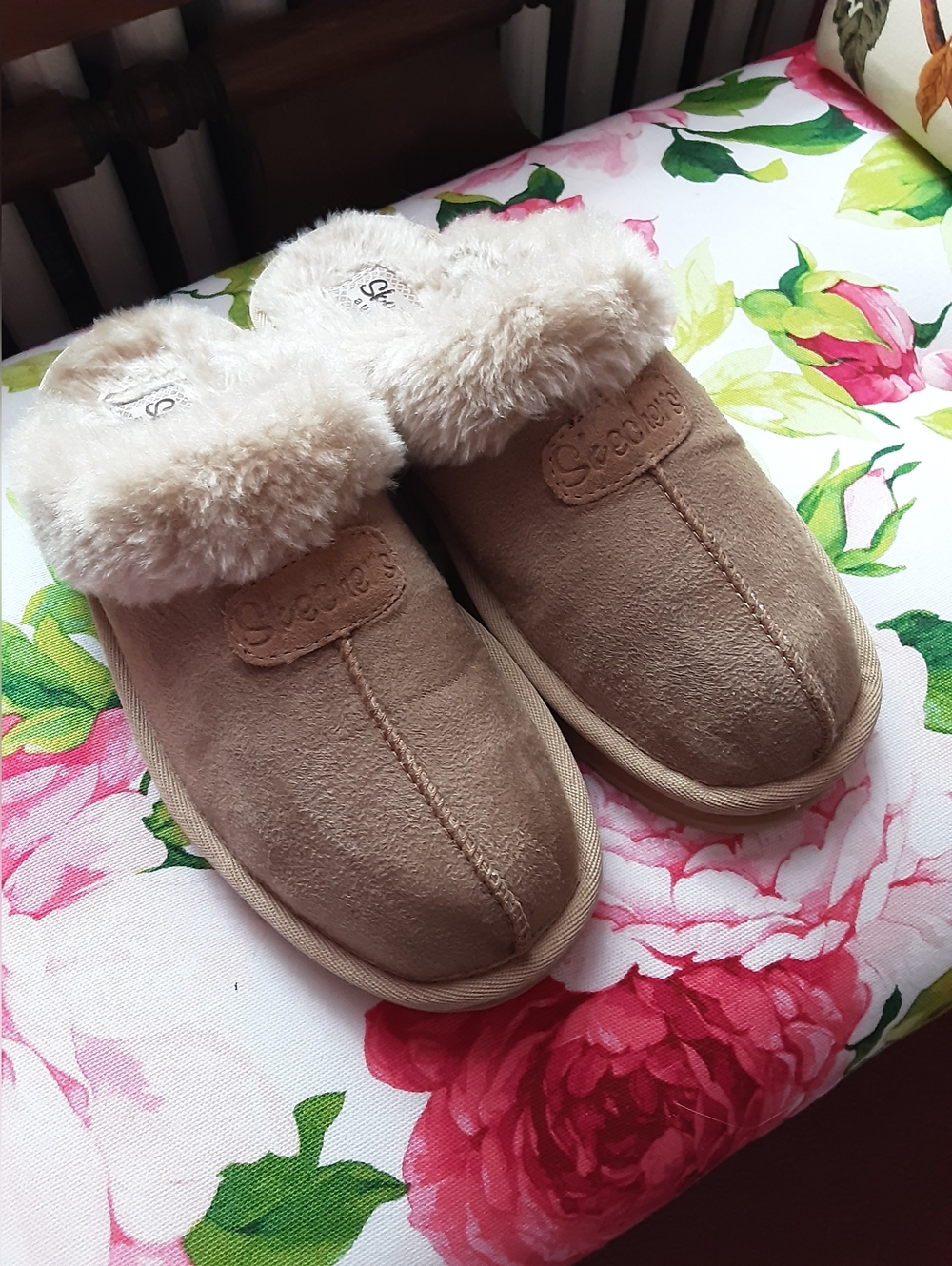 Skechers Beige Faux Fur Slip-On Shoes